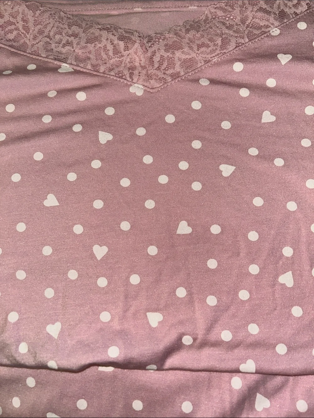 NWT Plus Size Heart & polka dot pink sleep set with lace decor